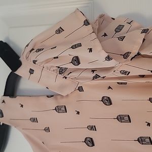 Pink split shoulder shift dress with bird cage print. Size 12.